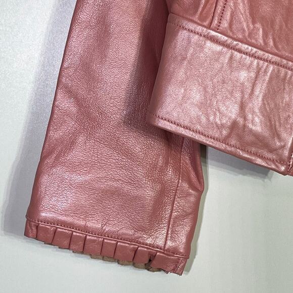 VTG Arella Leather and Sportswear Pink Coral Leather Open Front Jacket Small EUC - Picture 4 of 13